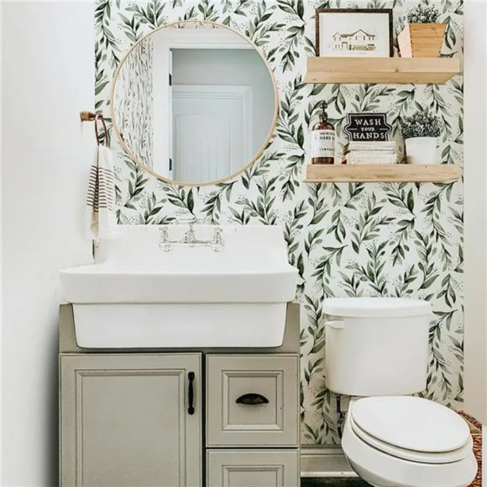 Leaf Peel and Stick Wallpaper Green Olive Branch Vinyl Modern Farmhouse Decor